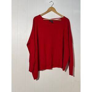 DKNY Jeans Cotton Knit Sweater Long Sleeve Lightweight Red Oversized Large/XL